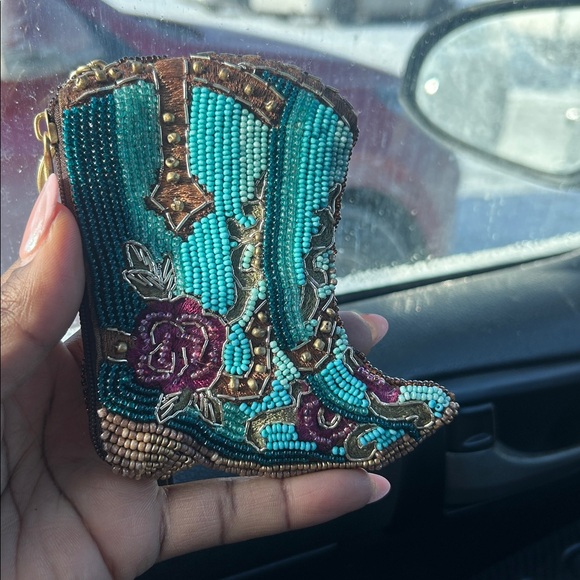 Mary Frances Teal and Gold Beaded Boot Purse - Picture 2 of 6